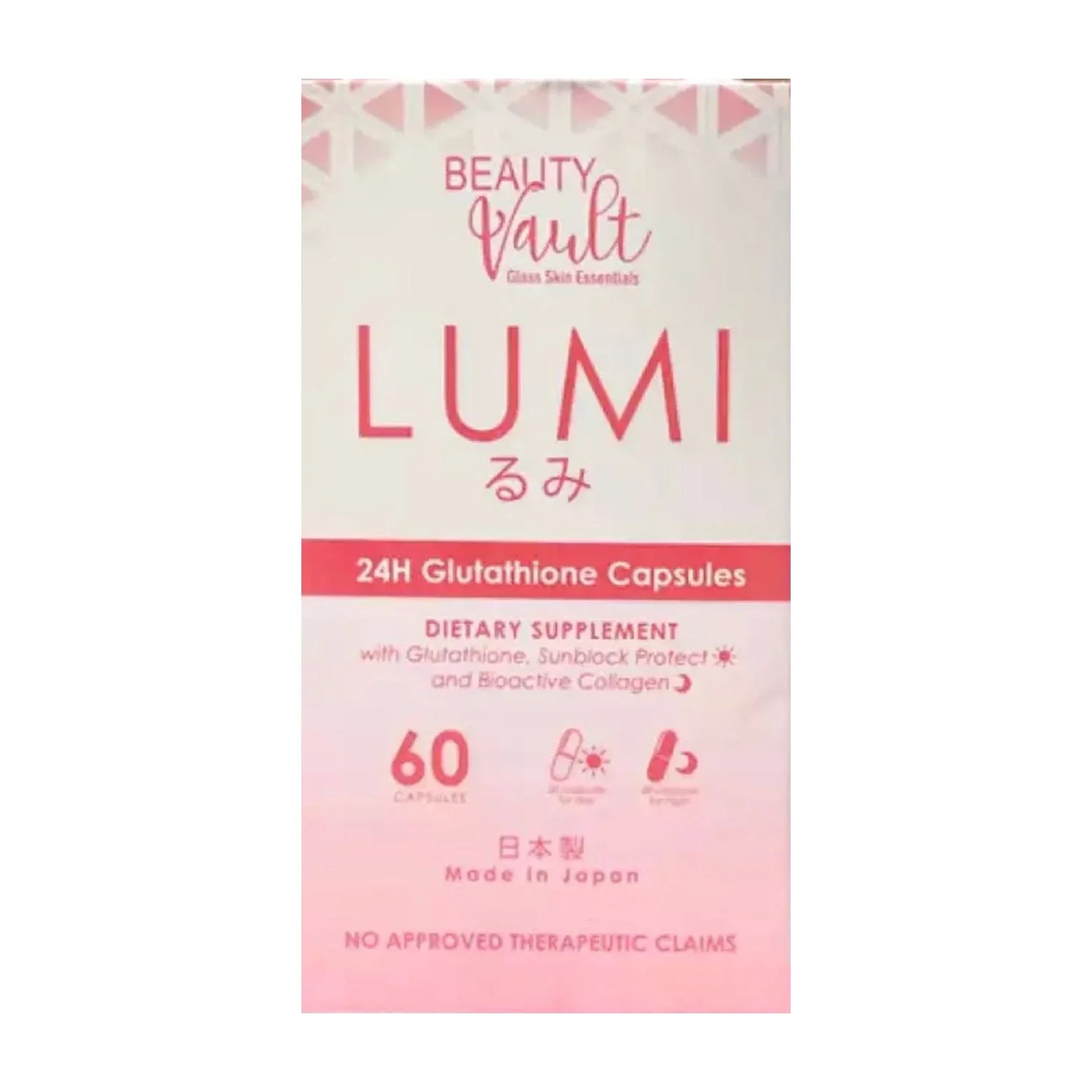 Beauty Vault LUMI 24H Glutathione Capsules – 60 Capsules (Day &amp; Night Formula)