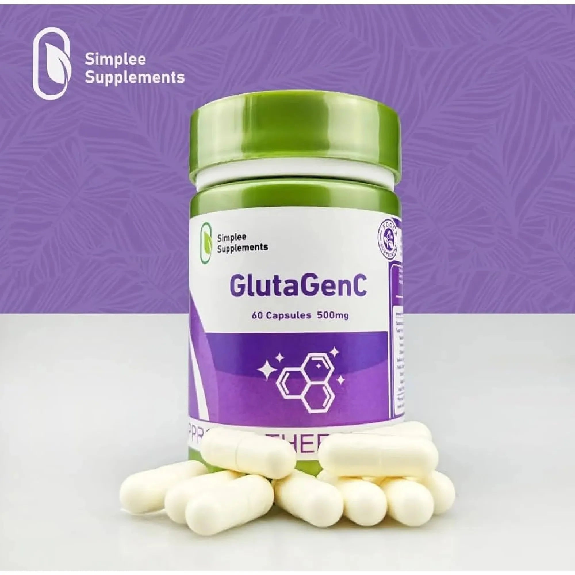 Simplee Supplements GlutaGenC – 500mg Skin Brightening &amp; Antioxidant Capsules (60 Capsules)