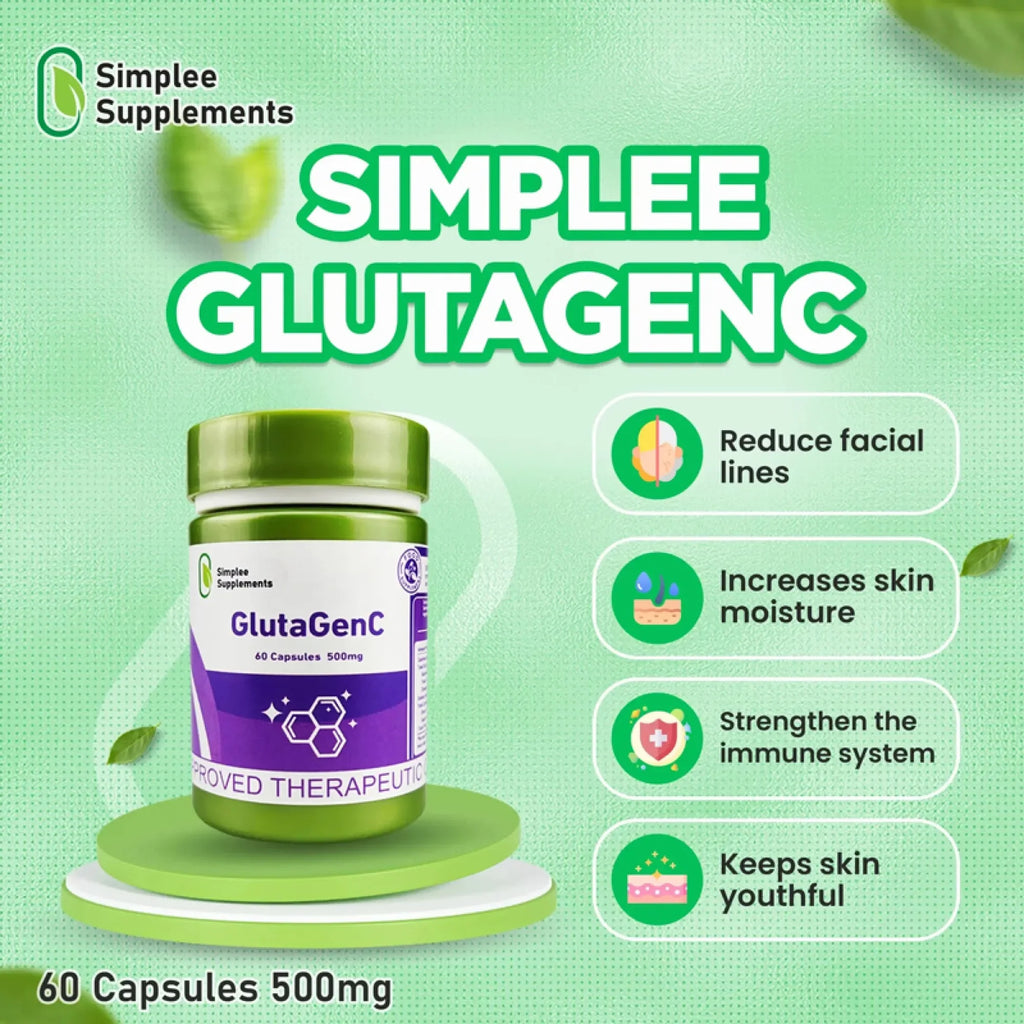 Simplee Supplements GlutaGenC – 500mg Skin Brightening &amp; Antioxidant Capsules (60 Capsules)