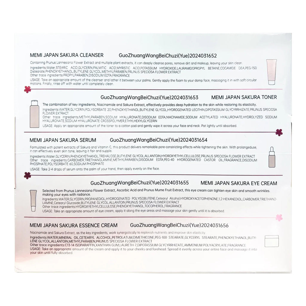 MEMI Japan Sakura Skin Care Set – 5-in-1 Anti-Aging Facial Care