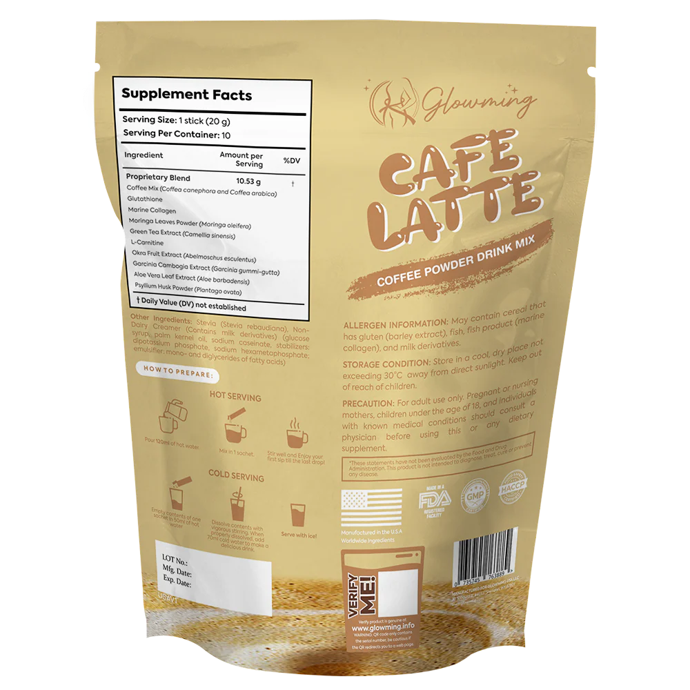 Glowming Health &amp; Beauty Drink – Cafe Latte 20gx 10 sachet, 200g