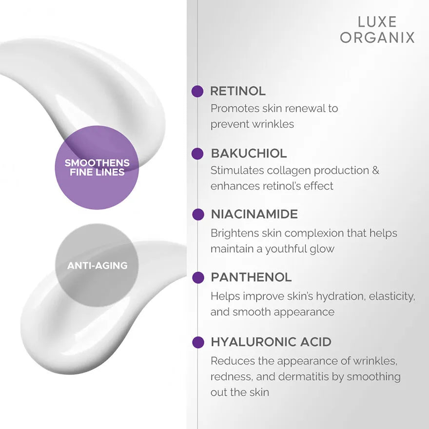 Luxe Organix Retinol + Bakuchiol Overnight Cream – 30g