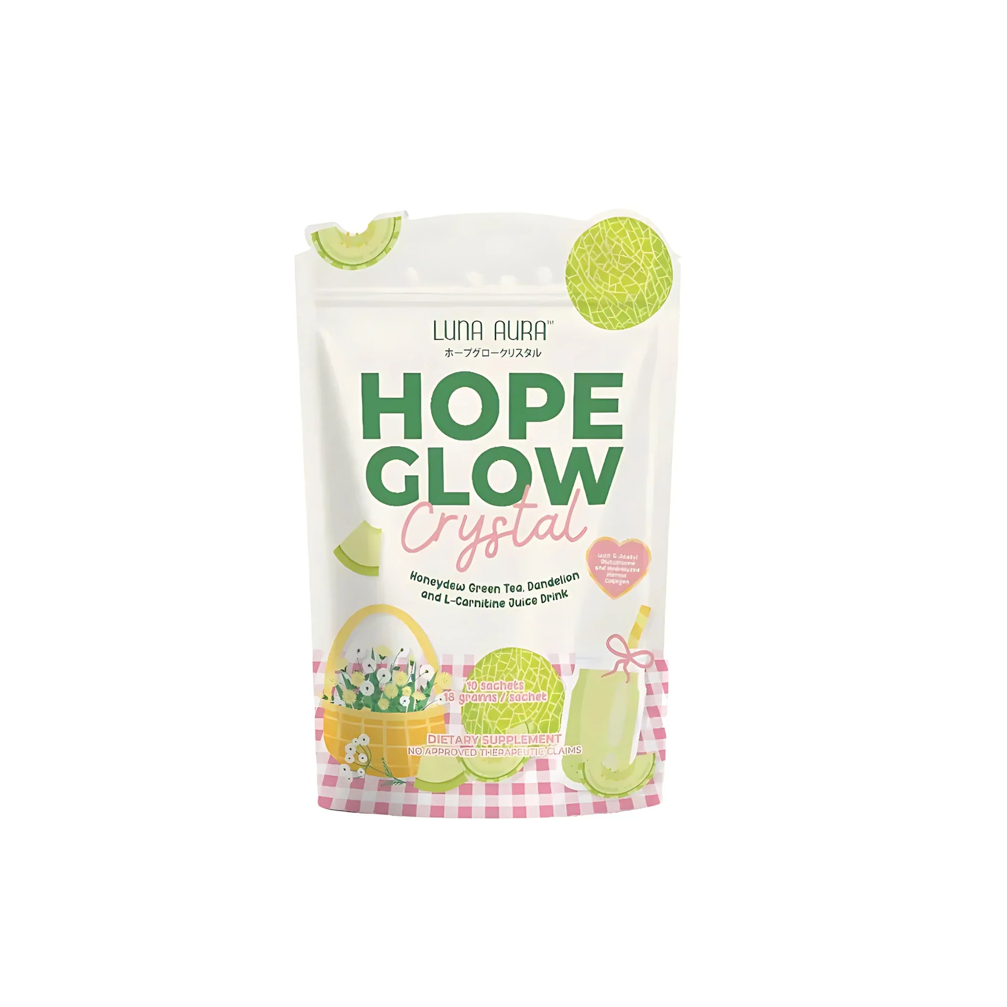 Luna Aura Hope Glow Crystal – Honeydew Green Tea with Dandelion & L-Carnitine (10 Sachets x 18g)