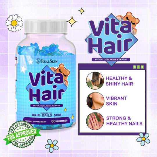 Real Skin Vita Hair Biotin Collagen Keratin 60 Gummies For Hair , Nails , Skin.