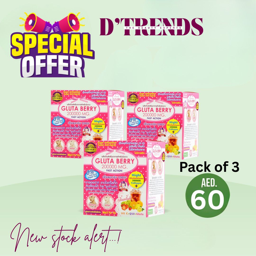 3 pack Gluta Berry 200,000mg Skin Whitening Antiaging Acne Wrinkle Reducing Powder Drink