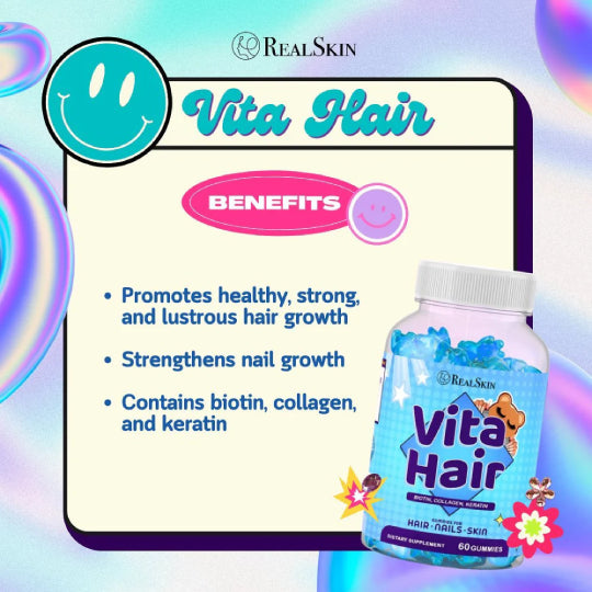 Real Skin Vita Hair Biotin Collagen Keratin 60 Gummies For Hair , Nails , Skin.