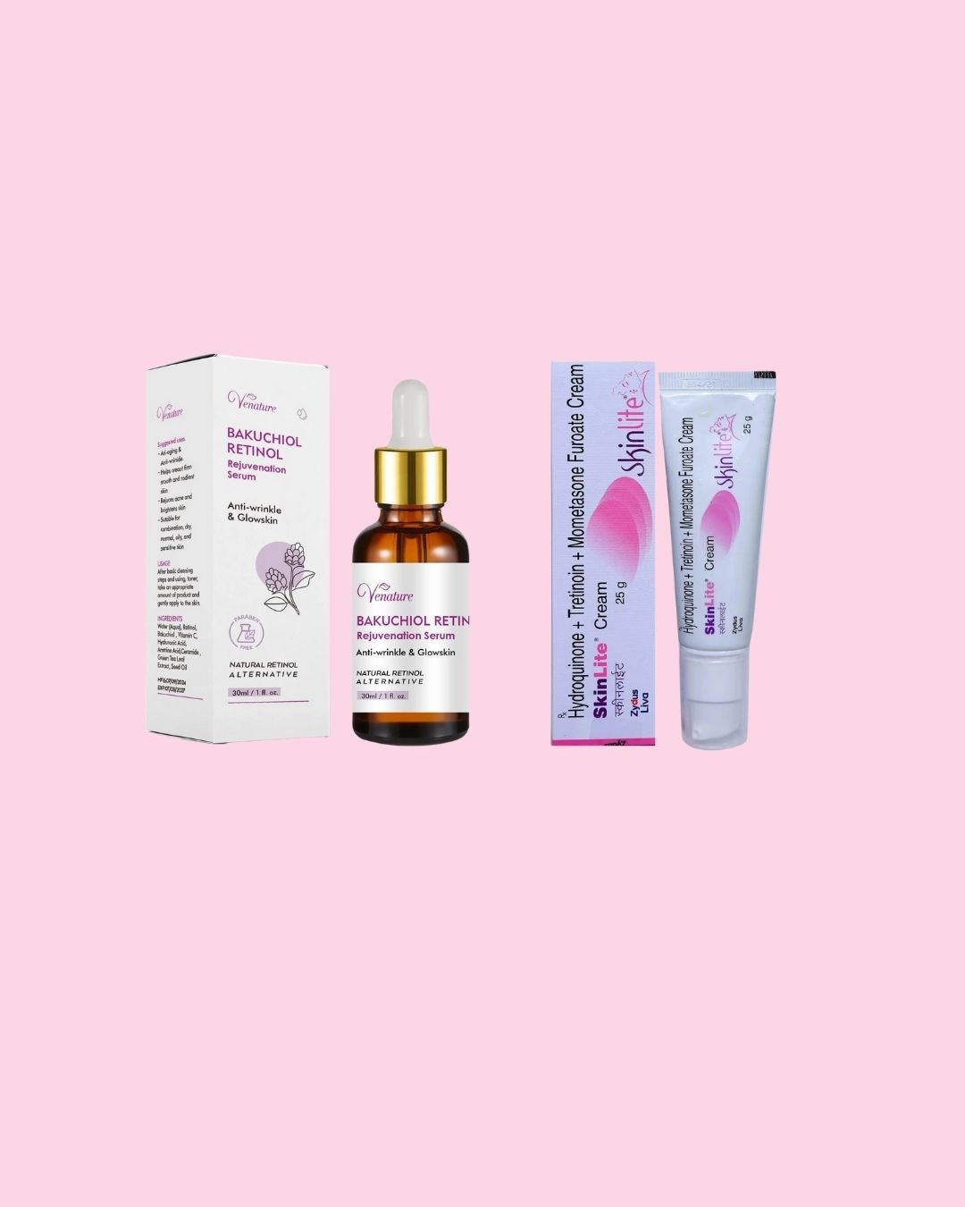 Venature Bakuchiol Retinol Rejuvenation Serum - 30ml & Skinlite Cream Tube – 25g