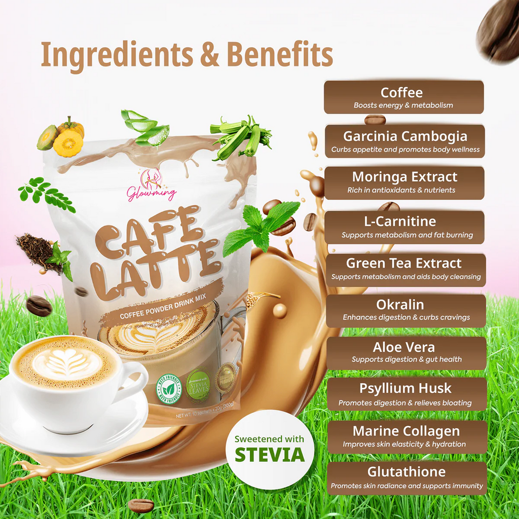 Glowming Health &amp; Beauty Drink – Cafe Latte 20gx 10 sachet, 200g