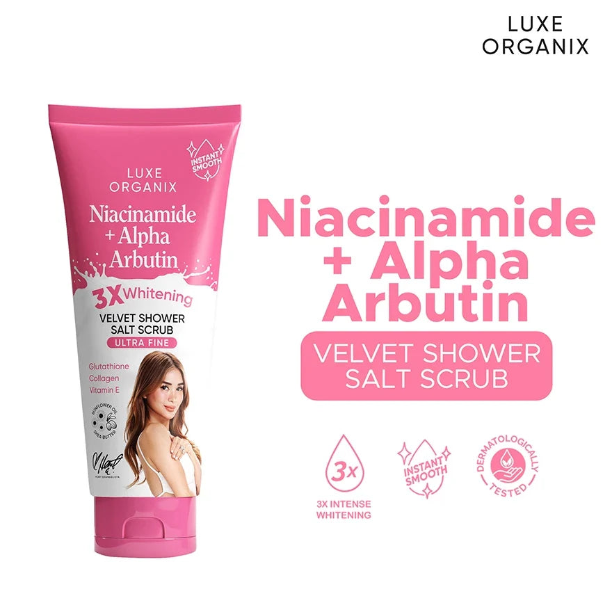 Luxe Organix Niacinamide + Alpha Arbutin Velvet Shower Salt Scrub – 320g
