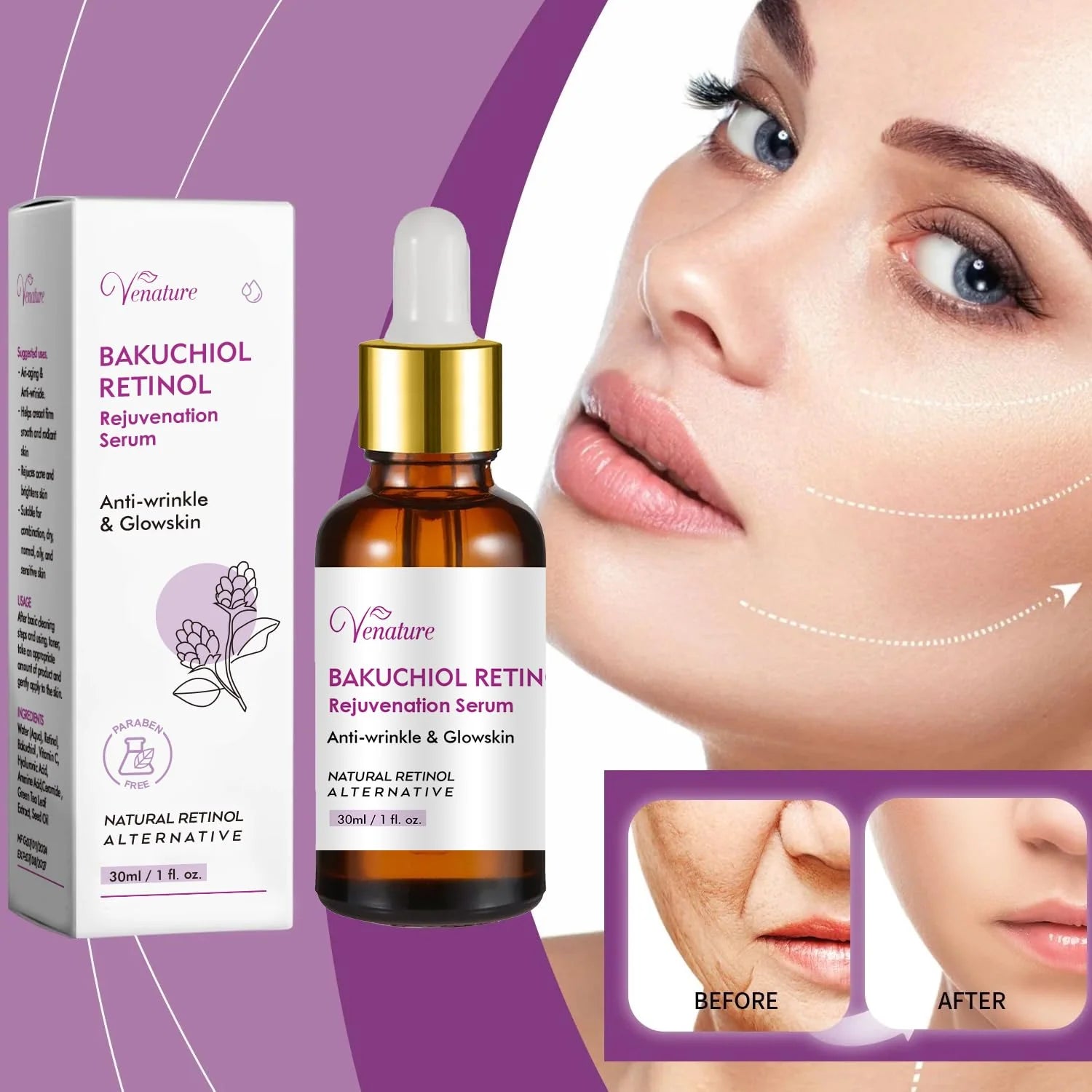 Venature Bakuchiol Retinol Rejuvenation Serum - 30ml & Skinlite Cream Tube – 25g