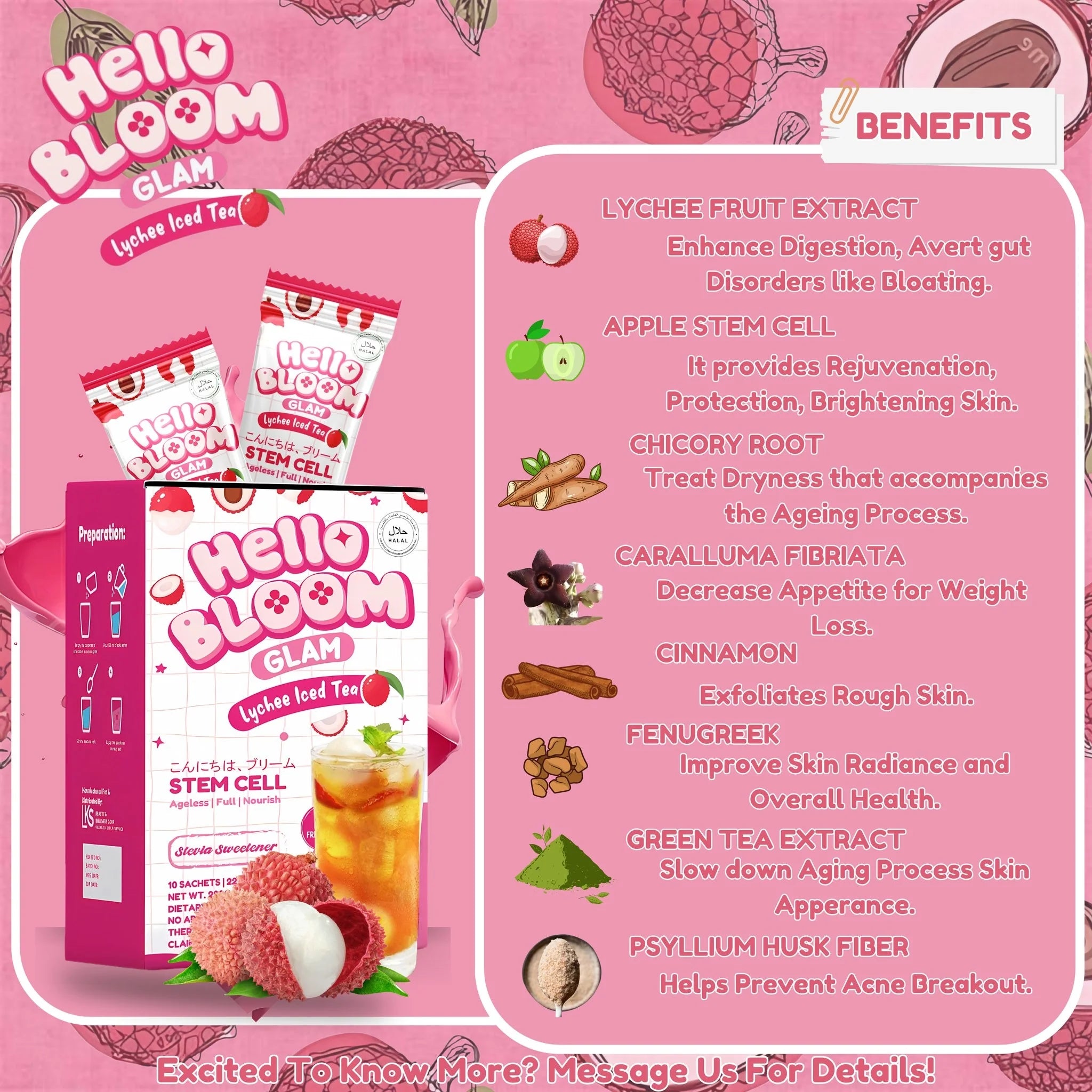 Hello Bloom Glam Lychee Iced Tea - 180g