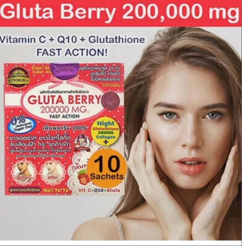 2 pack Gluta Berry 200,000mg Skin Whitening Antiaging Acne Wrinkle Reducing Powder Drink