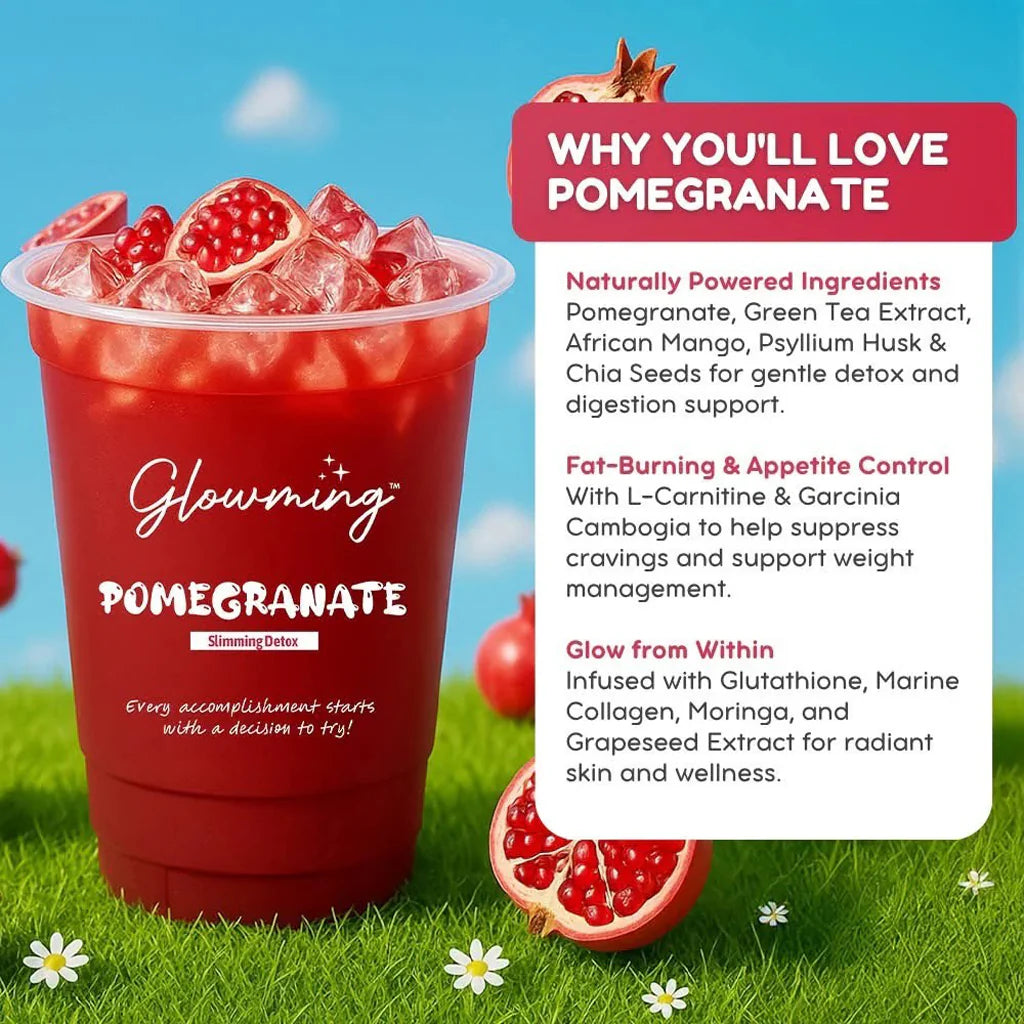 Glowming Pomegranate With Glutathione &amp; Collagen Powder Drink Mix – 20g x 10 Sachets