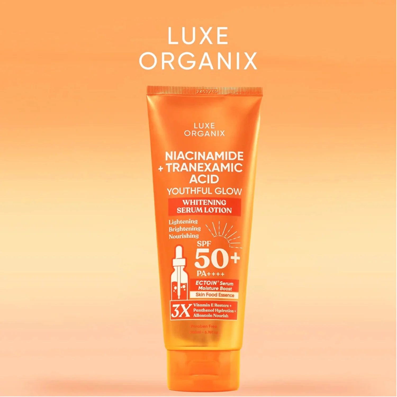 Luxe Organix Niacinamide + Tranexamic Acid Youthful Glow Whitening Serum Lotion SPF 50+ PA++++