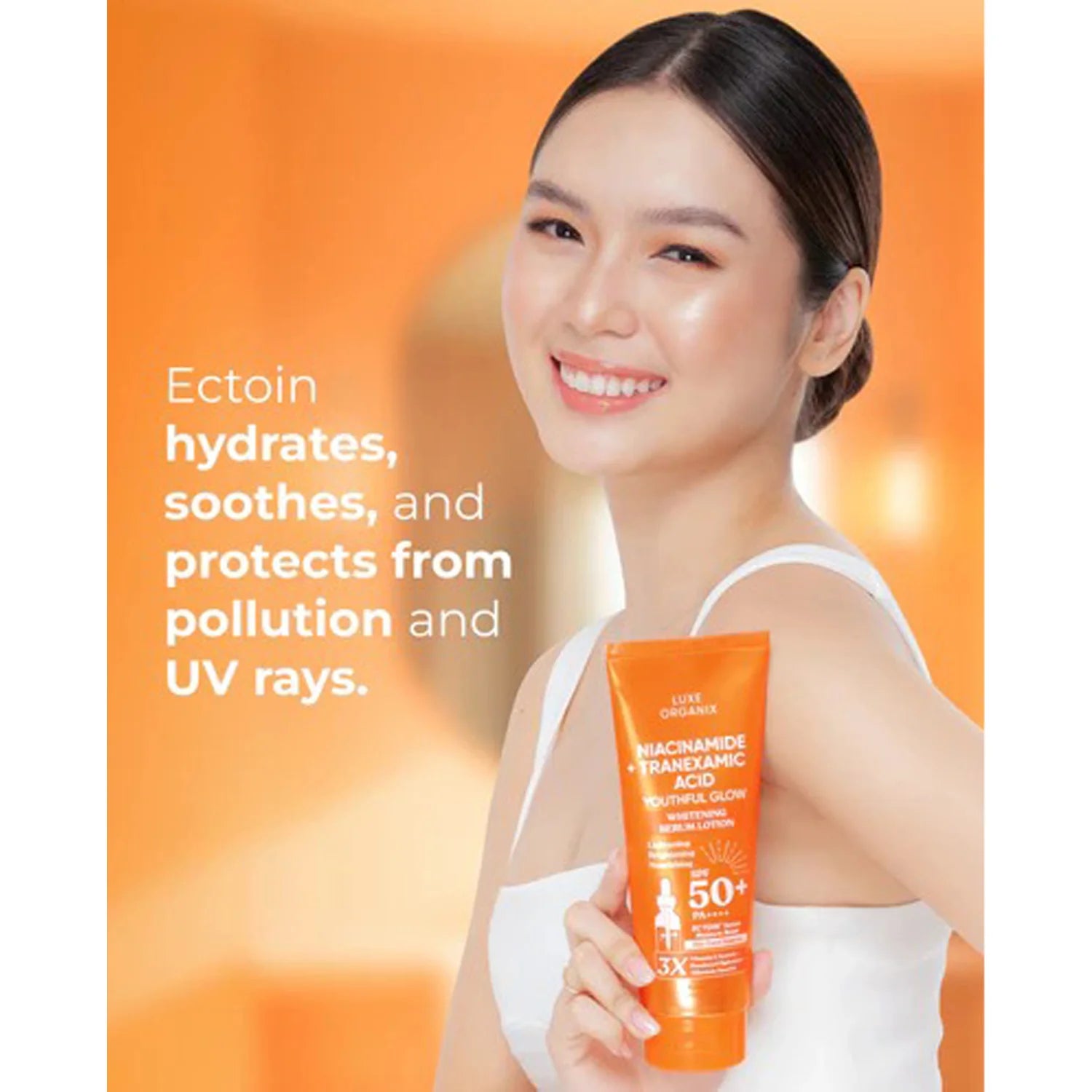 Luxe Organix Niacinamide + Tranexamic Acid Youthful Glow Whitening Serum Lotion SPF 50+ PA++++