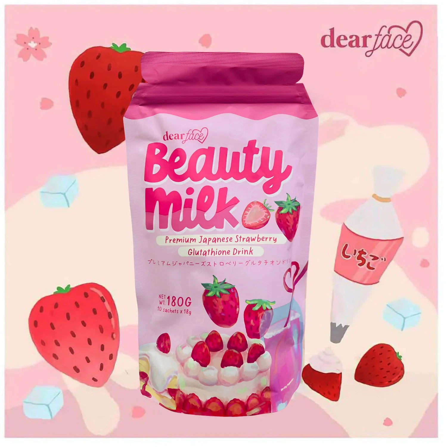 Dear Face Beauty Milk Premium Japanese Strawberry Drink – 180g
