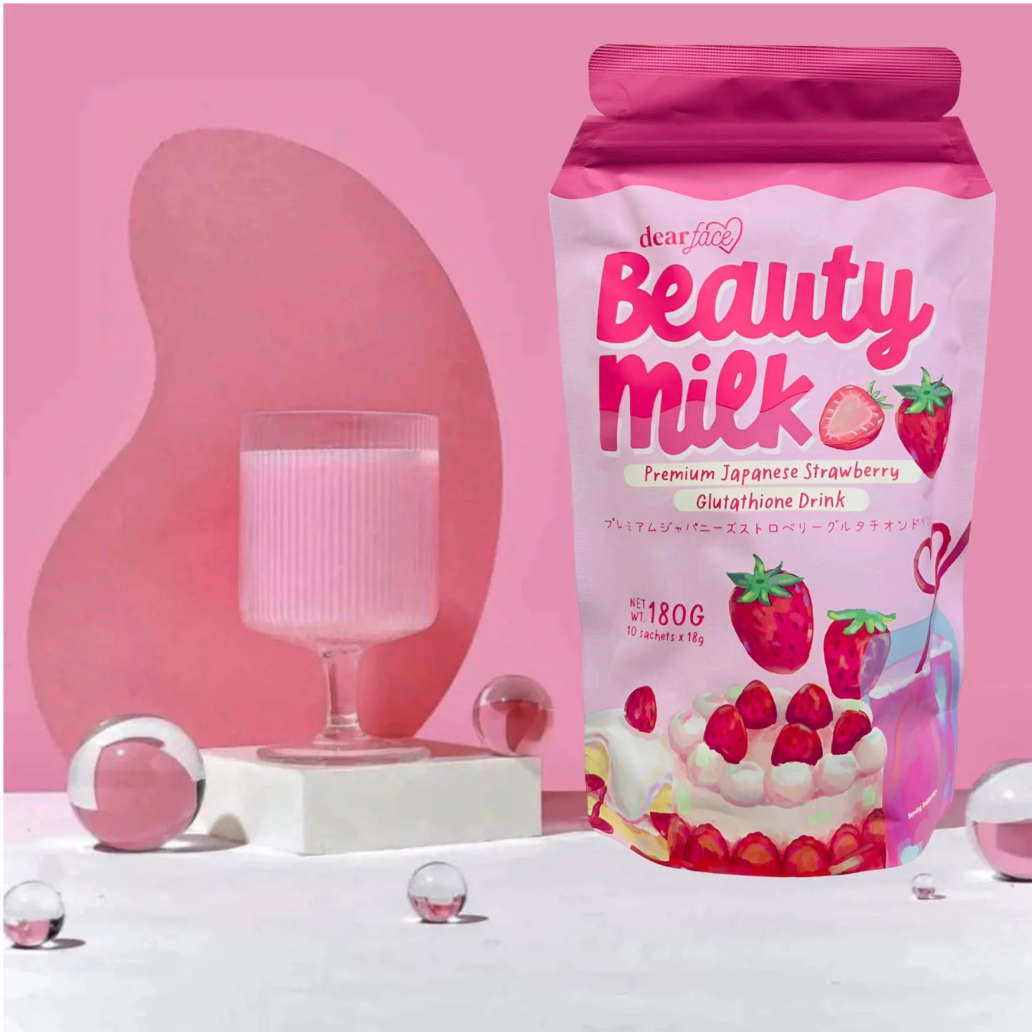 Dear Face Beauty Milk Premium Japanese Strawberry Drink – 180g