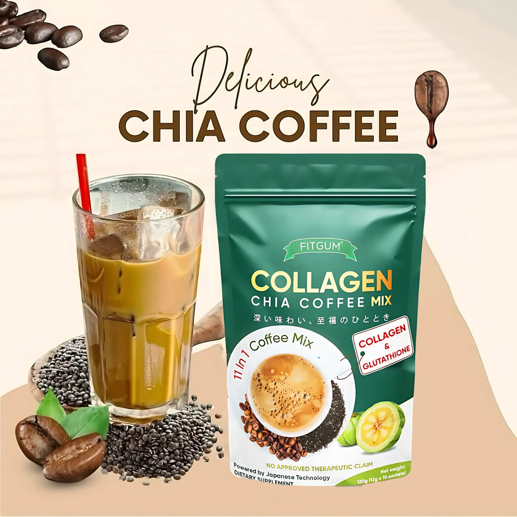 Fitgum Collagen Chia 11-in-1 Shape Coffee Mix – 12g x 10 Sachets