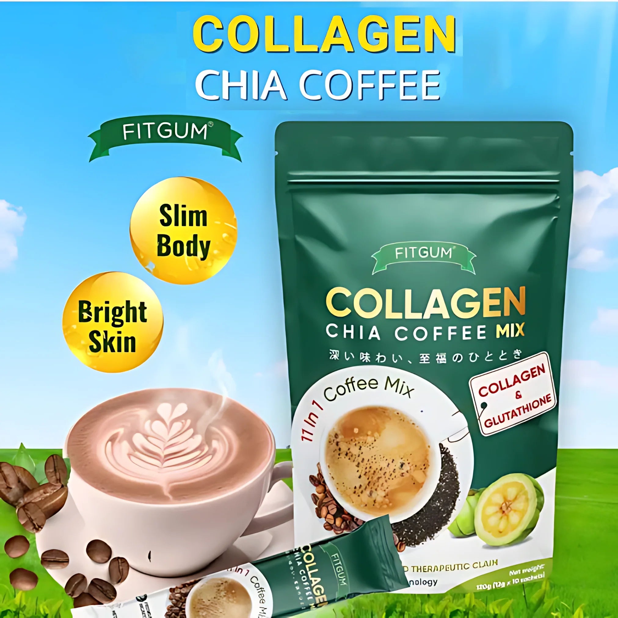 Fitgum Collagen Chia 11-in-1 Shape Coffee Mix – 12g x 10 Sachets