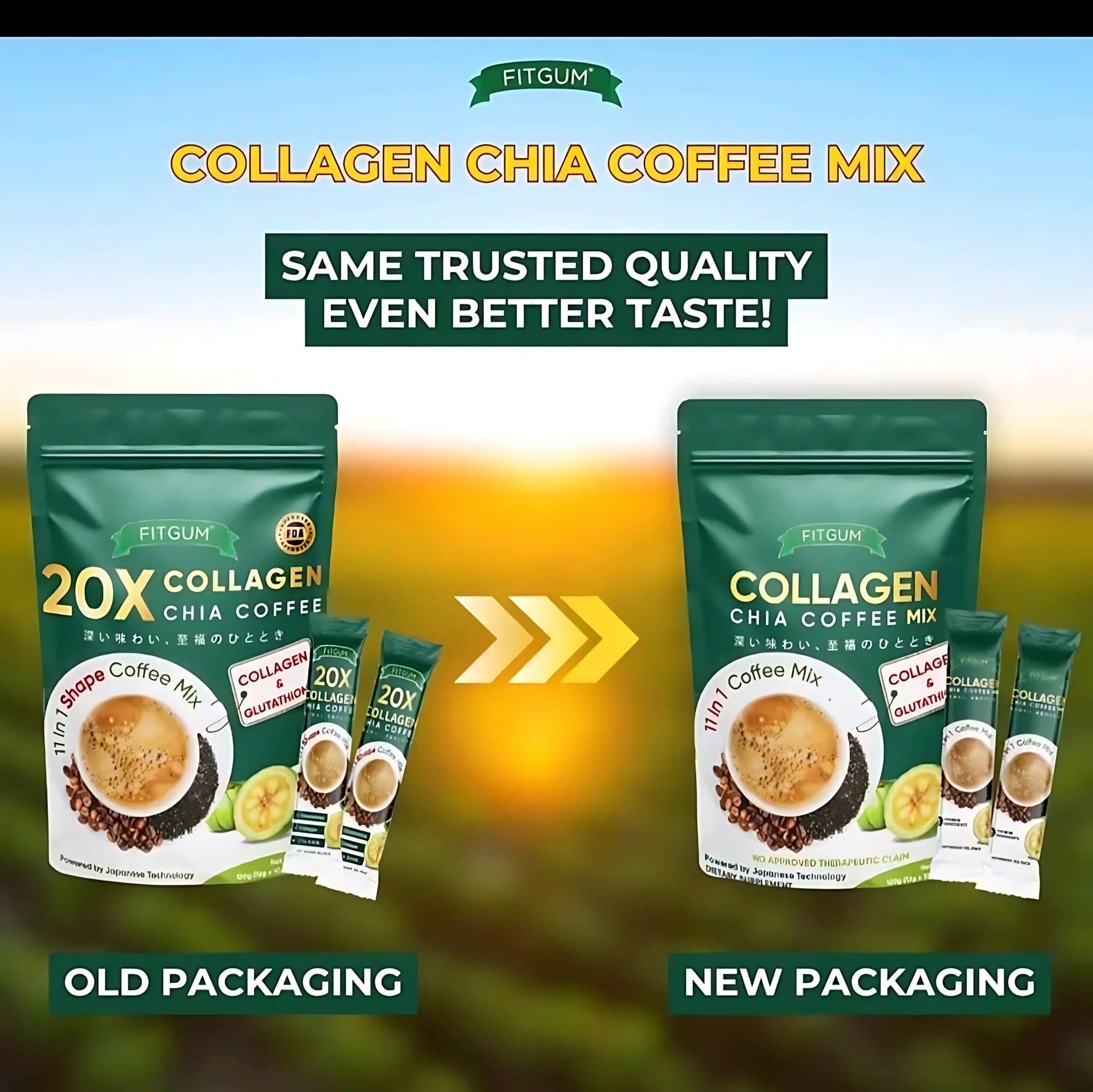 Fitgum Collagen Chia 11-in-1 Shape Coffee Mix – 12g x 10 Sachets