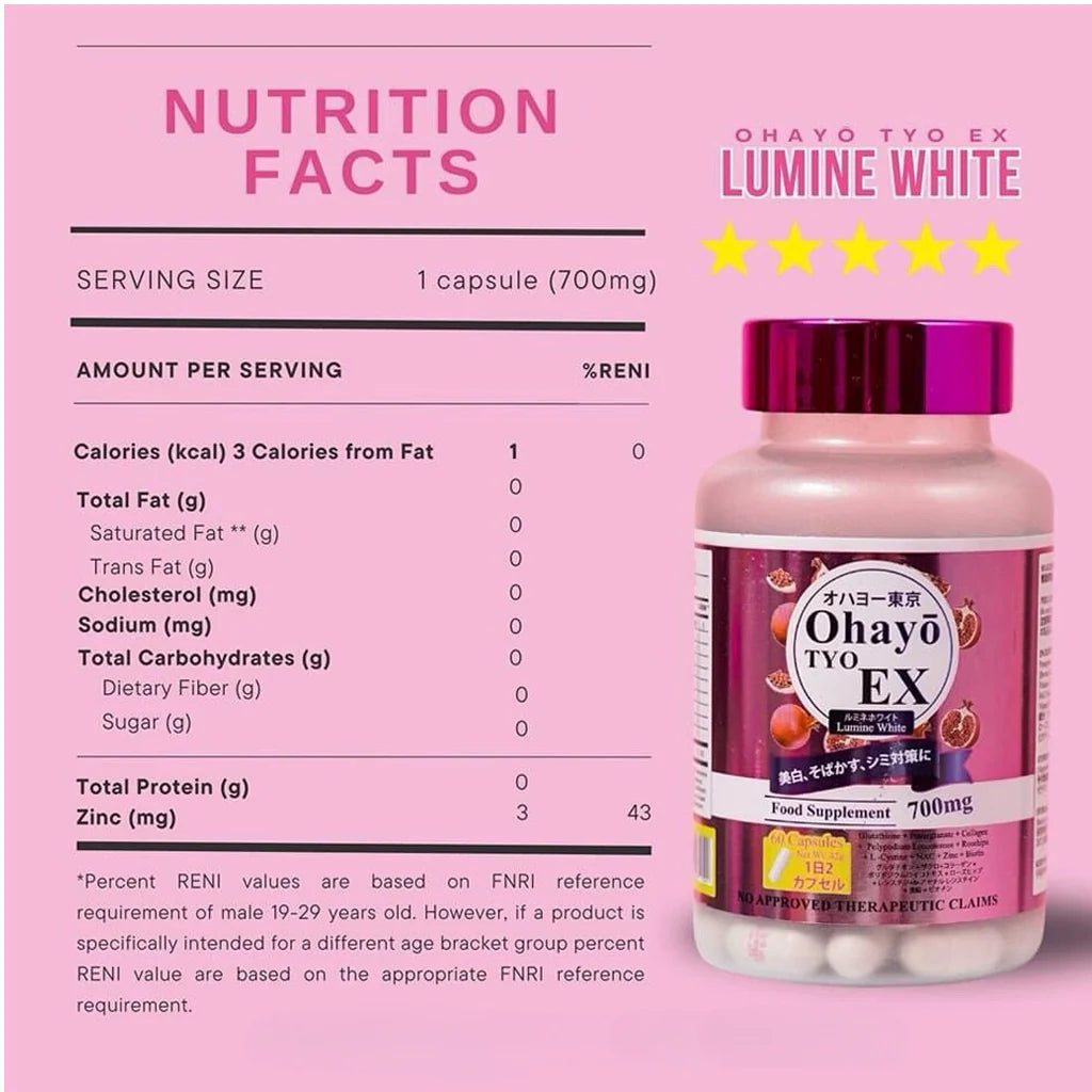 Ohayo Tyo EX Lumine White Glutathione 700mg – 60 Capsules – D'Trends UAE