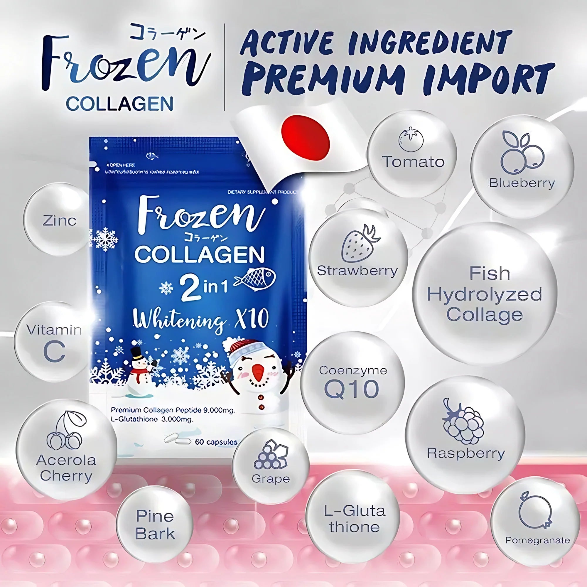 Frozen Collagen 2-in-1 Whitening X10 by Gluta Frozen – 60 Capsules